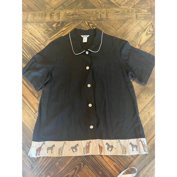 Stonebridge Linen Button Shirt Women  1X Animal Embroidered Grandma Neutral VTG - Picture 1 of 8